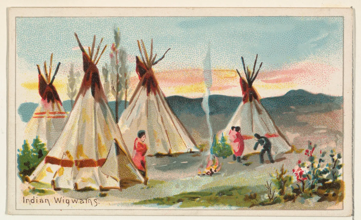 Indian Wigwams, from the Habitations of Man series (N113) issued by W. Duke, Sons & Co. to promote Honest Long Cut Smoking and Chewing Tobacco by The Giles Company, print, 1890