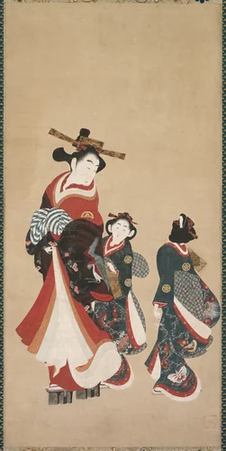 Courtesan and Attendants by Engetsudō, painting, 1743-1756