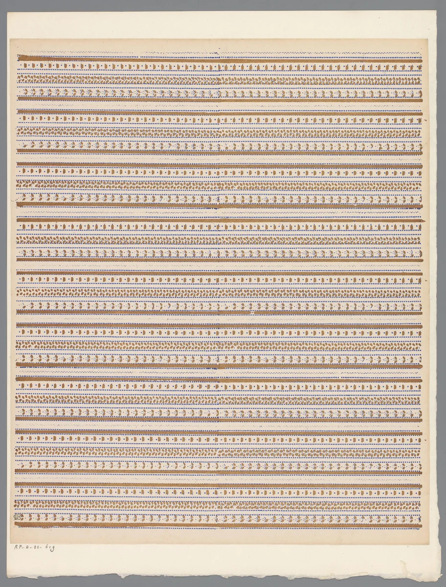 Blad met banenpatroon van afwisselende motieven by anonymous, print, 1800-1900