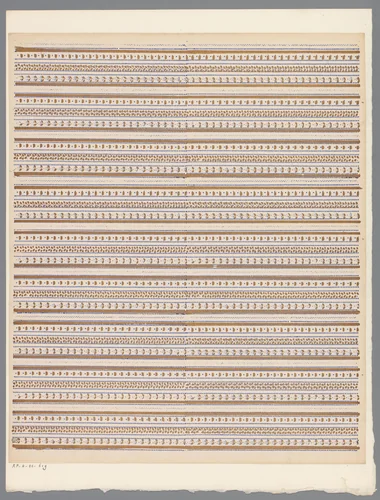 Blad met banenpatroon van afwisselende motieven by anonymous, print, 1800-1900