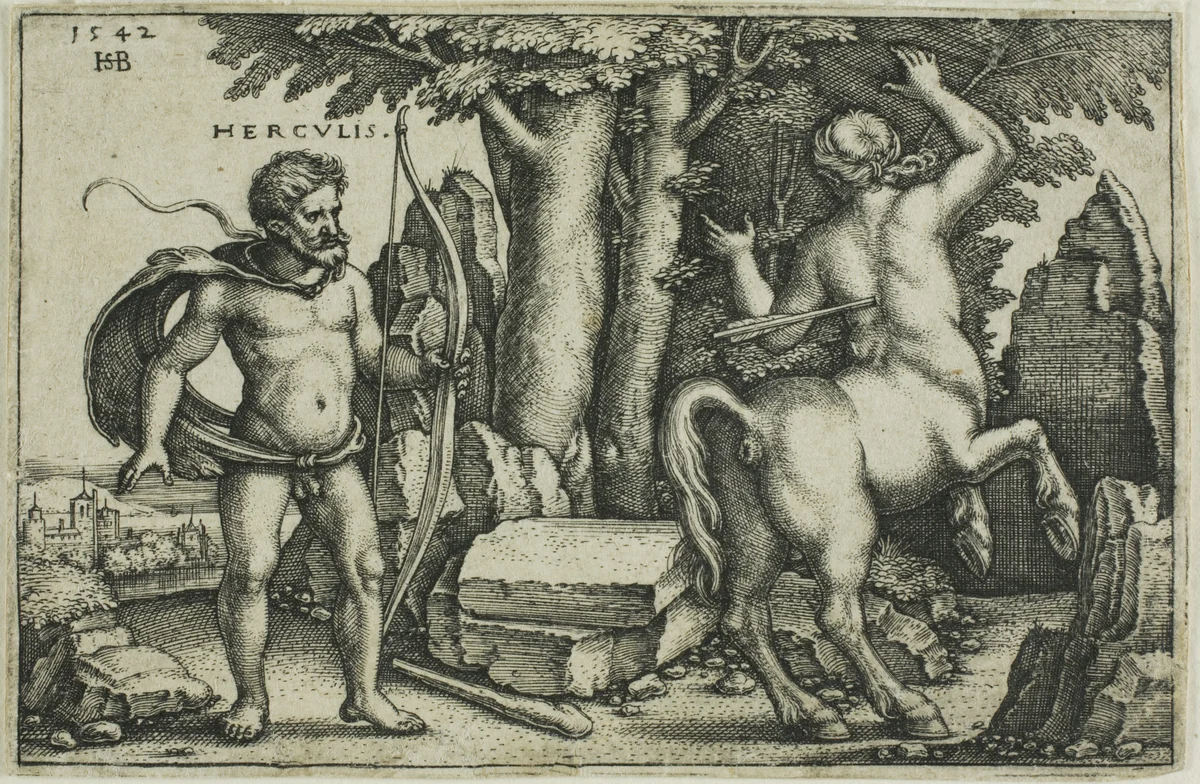 Hercules and Nessus, from The Labors of Hercules by Sebald Beham, print, 1542