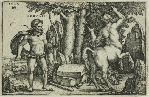 Hercules and Nessus, from The Labors of Hercules by Sebald Beham, print, 1542