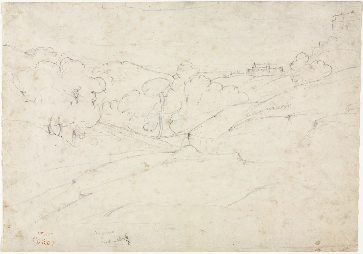 View of Marino (recto) by Jean-Baptiste-Camille Corot, drawing, 1827