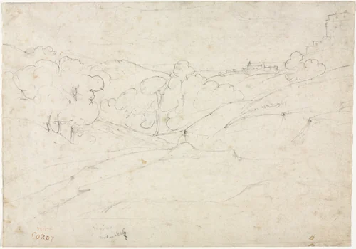 View of Marino (recto) by Jean-Baptiste-Camille Corot, drawing, 1827