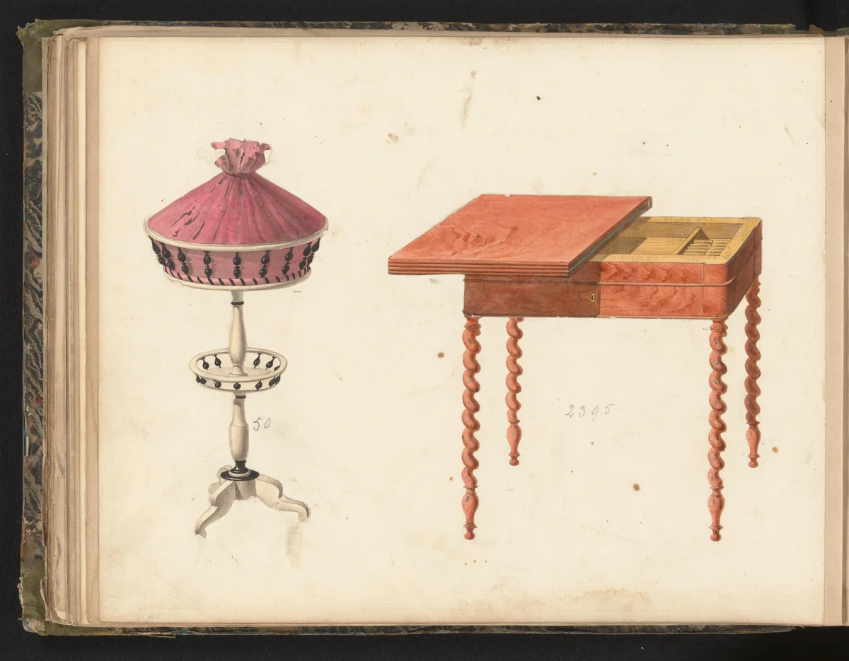 Ontwerp voor naaitafeltje en speeltafel by anonymous, drawing, 1825-1839