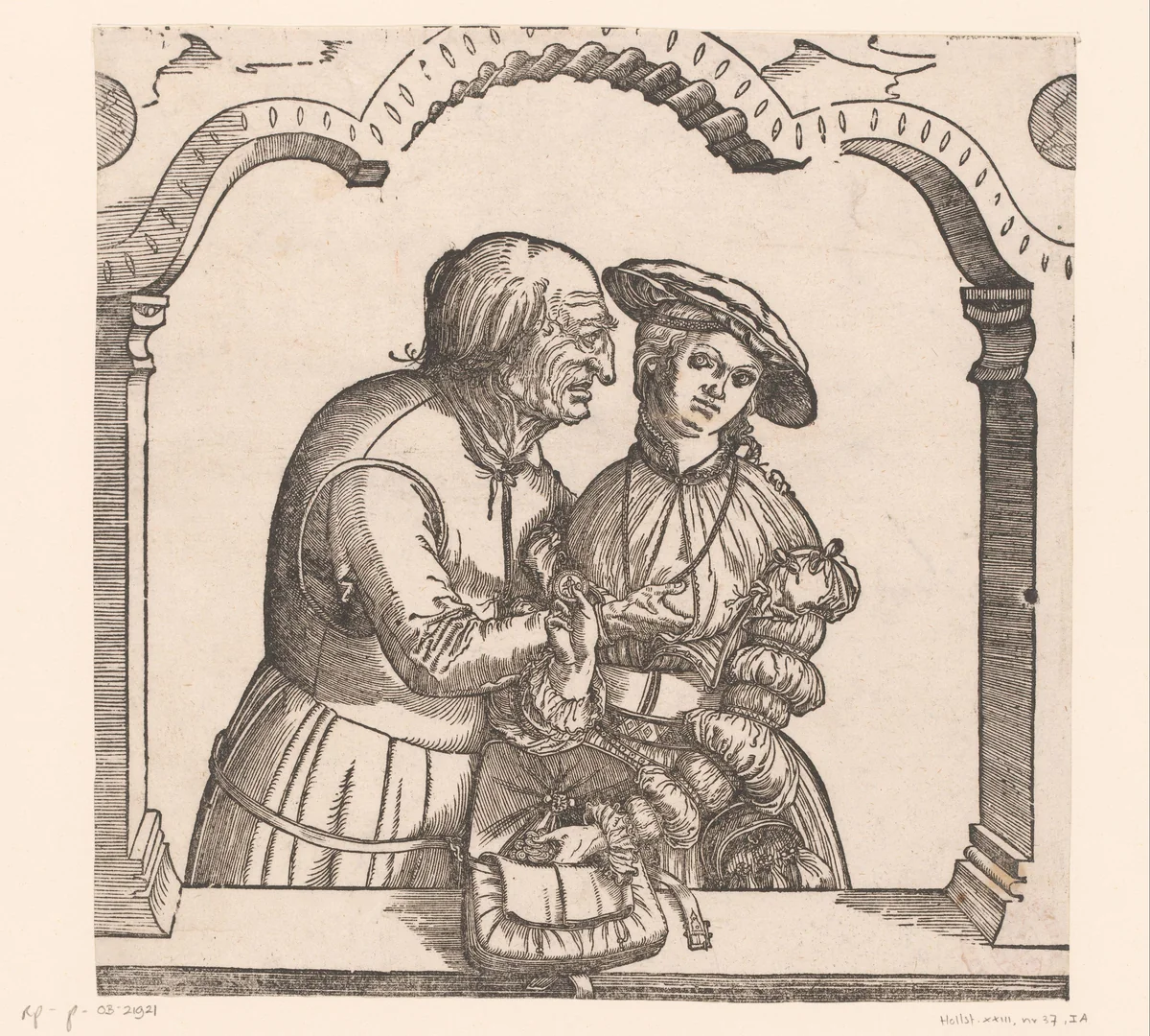 Ongelijk paar: oude man met een jonge vrouw by Unknown, print, 1506-1568