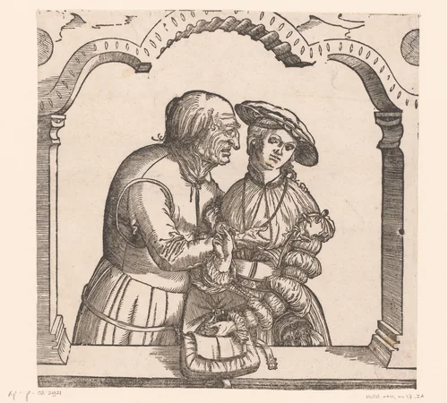Ongelijk paar: oude man met een jonge vrouw by Unknown, print, 1506-1568