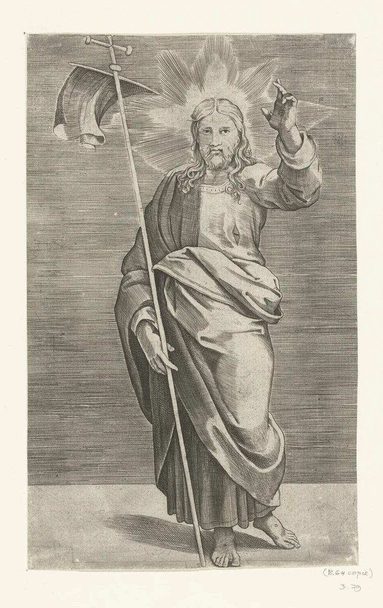 Christus als Salvator Mundi by Marco Dente, print, 1517-1527