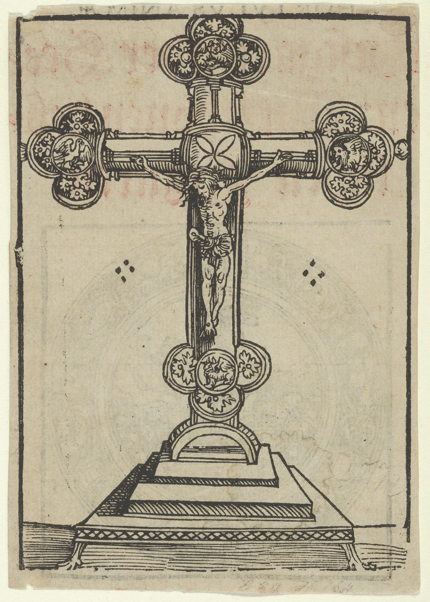 A Silver-Gilt Cross with Christ Crucified, from the Wittenberg Reliquaries by Lucas Cranach, print, 1472-1553