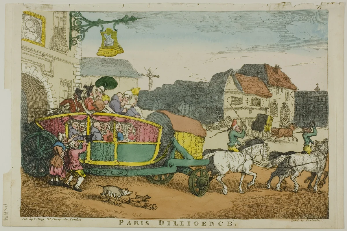 Paris Diligence by Thomas Rowlandson, print, 1810