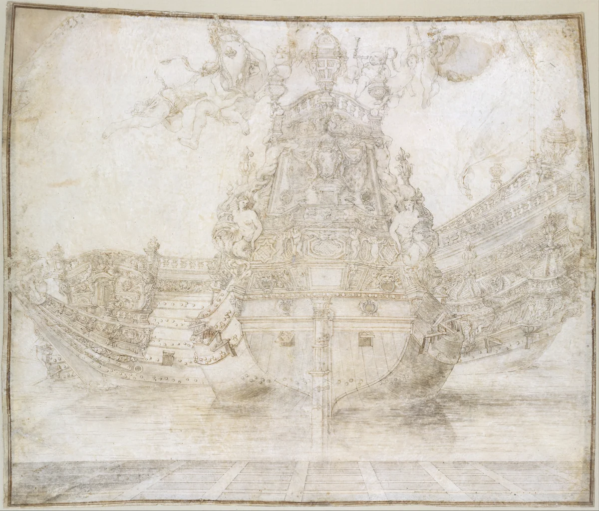 Design for the decoration of a Warship by Pierre Puget, drawing, 1635-1694