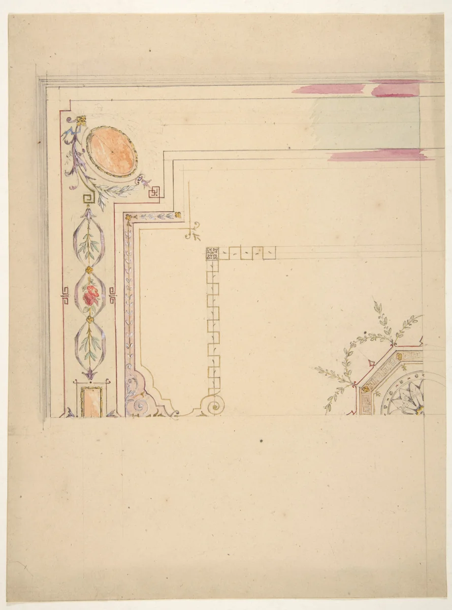 Design for a Ceiling by Jules-Edmond-Charles Lachaise, drawing, 1850-1900
