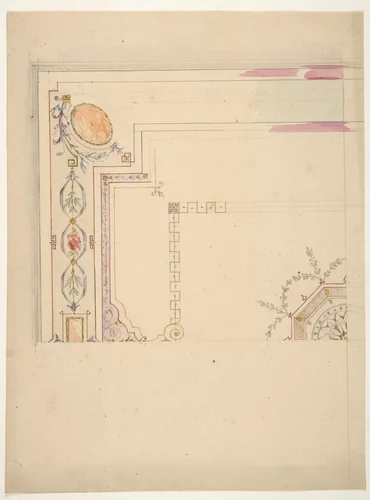 Design for a Ceiling by Jules-Edmond-Charles Lachaise, drawing, 1850-1900