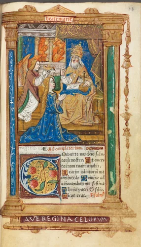 Printed Book of Hours (Use of Rome): fol. 45r, Coronation of the Virgin by Guillaume Le Rouge, book, 1510