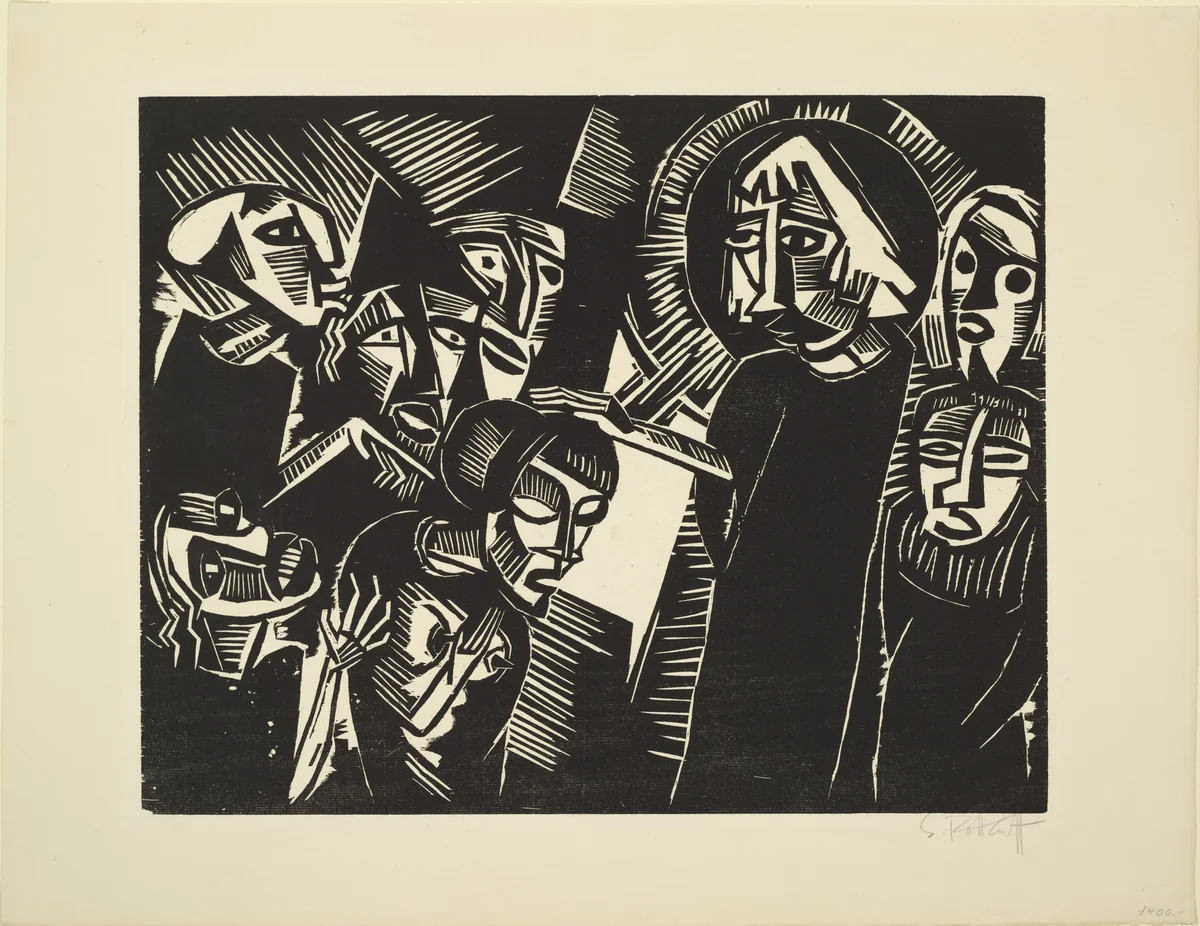 Christ and the Adulteress (Kristus und die Ehebrecherin) from the portfolio 9 Woodcuts by Schmidt-Rottluff (9 Holzschnitte von Schmidt-Rottluff) by Karl Schmidt-Rottluff, print, 1918