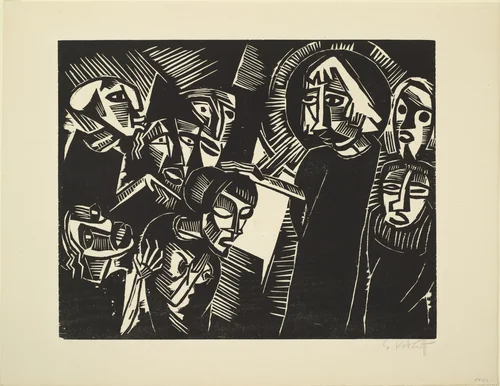 Christ and the Adulteress (Kristus und die Ehebrecherin) from the portfolio 9 Woodcuts by Schmidt-Rottluff (9 Holzschnitte von Schmidt-Rottluff) by Karl Schmidt-Rottluff, print, 1918