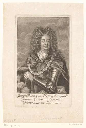 Portret van Georg von Hessen-Darmstadt by Martin Bernigeroth, print, 1699-1733