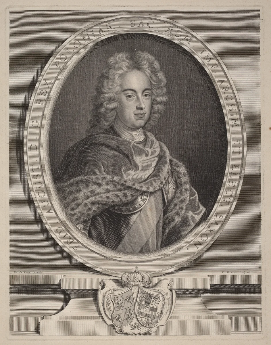 Frédéric Auguste III, roi de Pologne by Pierre Drevet; François de Troy, print, 1663-1738