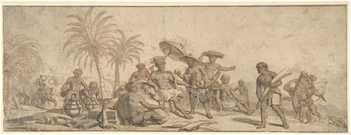 Scene of Africa (Allegory?) by Pieter Jacobsz van Laer, drawing, 1600-1642