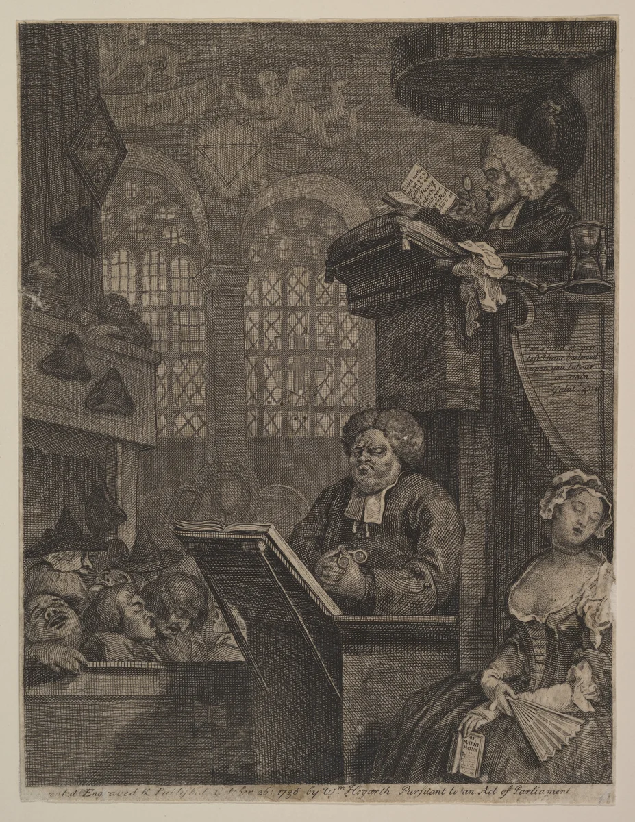 The Sleeping Congregation by William Hogarth, print, 1736