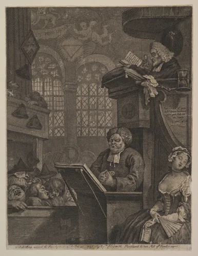 The Sleeping Congregation by William Hogarth, print, 1736