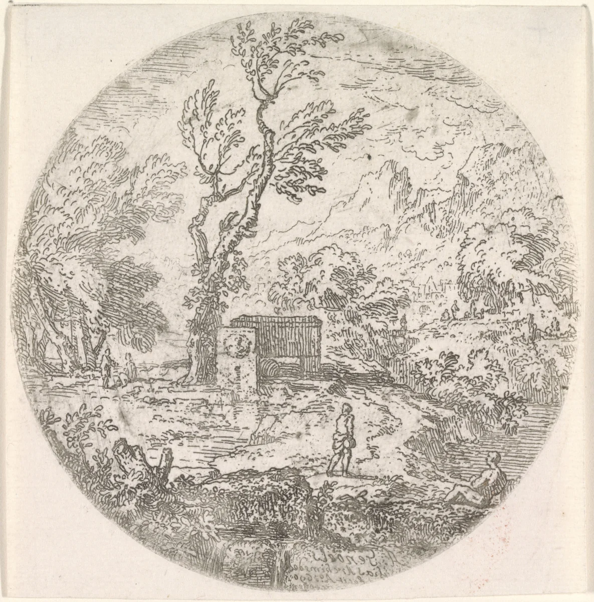 Mausoleum op een dijk by Abraham Genoels, print, 1650-1723
