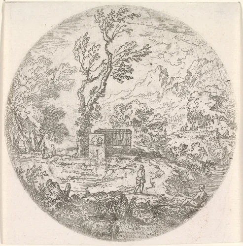 Mausoleum op een dijk by Abraham Genoels, print, 1650-1723