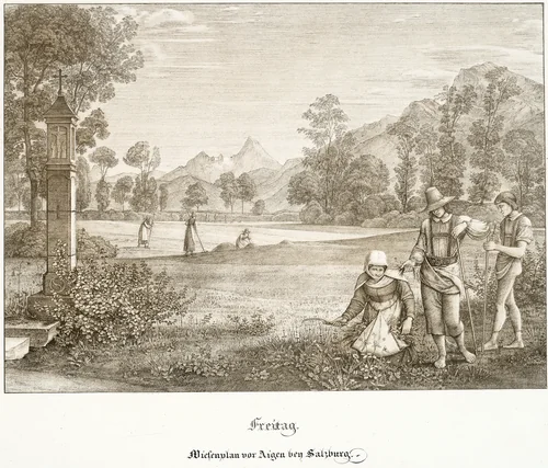 Friday: Meadow before Aigen Near Salzburg by Ferdinand Olivier, print, 1823
