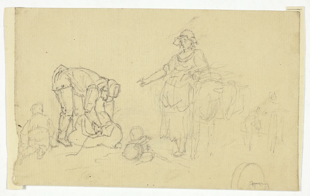 Peasants with Pack Animal by William Henry Pyne, drawing, 1789-1843