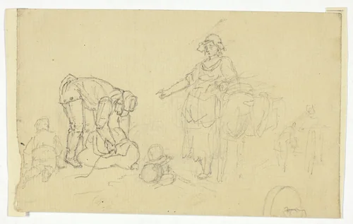 Peasants with Pack Animal by William Henry Pyne, drawing, 1789-1843