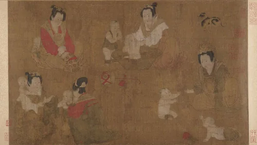 Palace ladies bathing children by Unidentified Artist, painting, 1000-1099