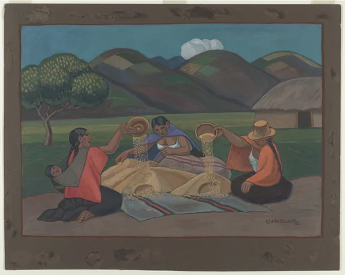 Threshing ( La Trilla ) by Camilo Blas, drawing, 1928