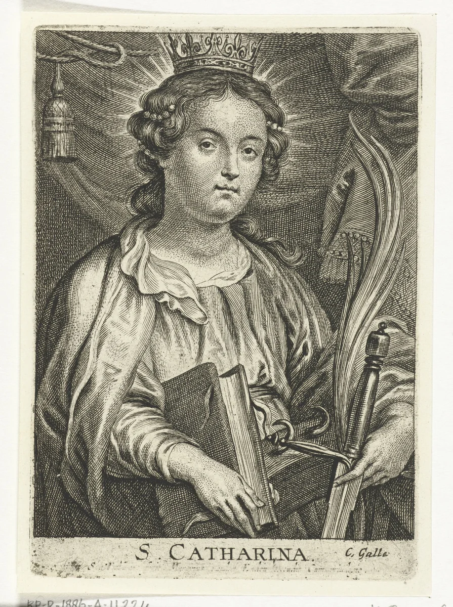 Heilige Catharina van Alexandrië met wiel en zwaard by Schelte Adamsz. Bolswert, print, 1596-1659