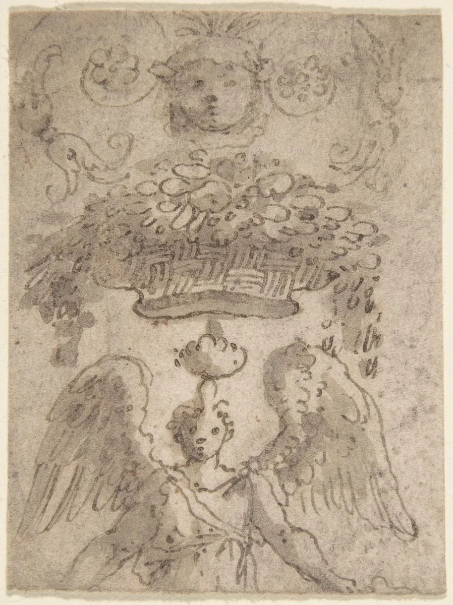 Design of an Urn with Figural Ornament by anonymous, drawing, 1600-1700