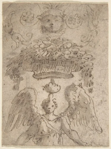Design of an Urn with Figural Ornament by anonymous, drawing, 1600-1700