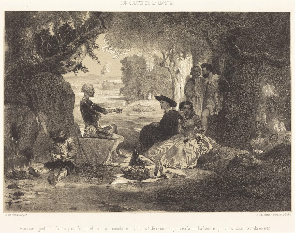 Apeáronse junto á la fuente by Célestin Nanteuil, print, 1855