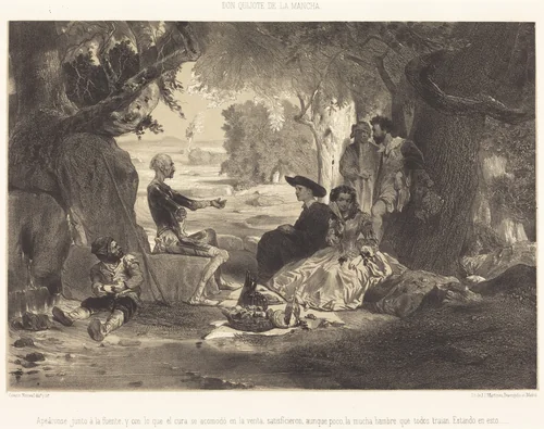 Apeáronse junto á la fuente by Célestin Nanteuil, print, 1855
