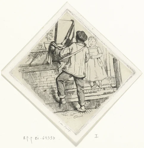 Straatmuzikant met draaiorgel by Jacobus Ludovicus Cornet, print, 1825-1882