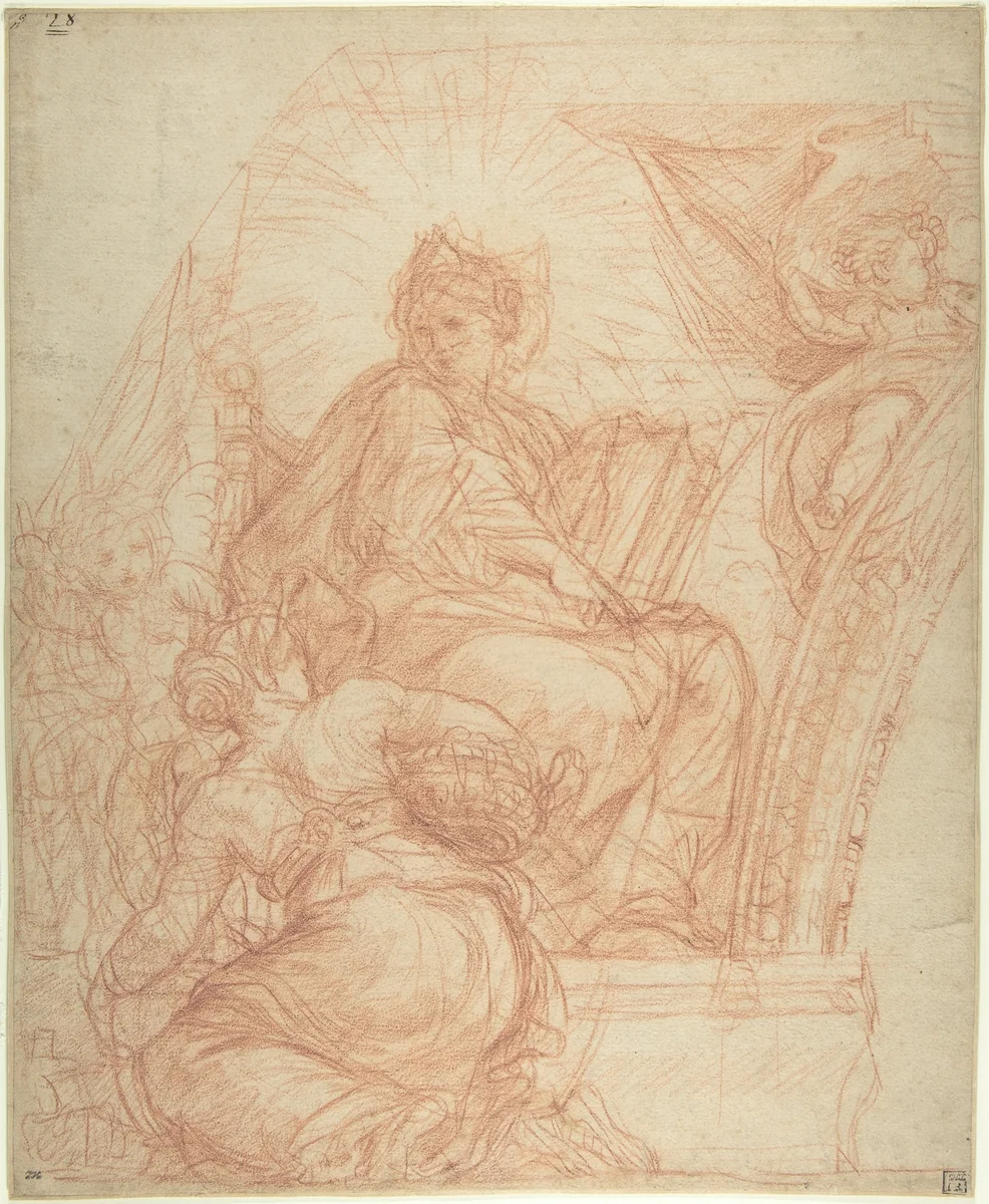 Seated Allegorical Figure of Divine Wisdom by Carlo Maratti, drawing, 1674-1677