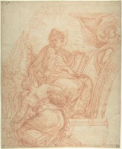Seated Allegorical Figure of Divine Wisdom by Carlo Maratti, drawing, 1674-1677