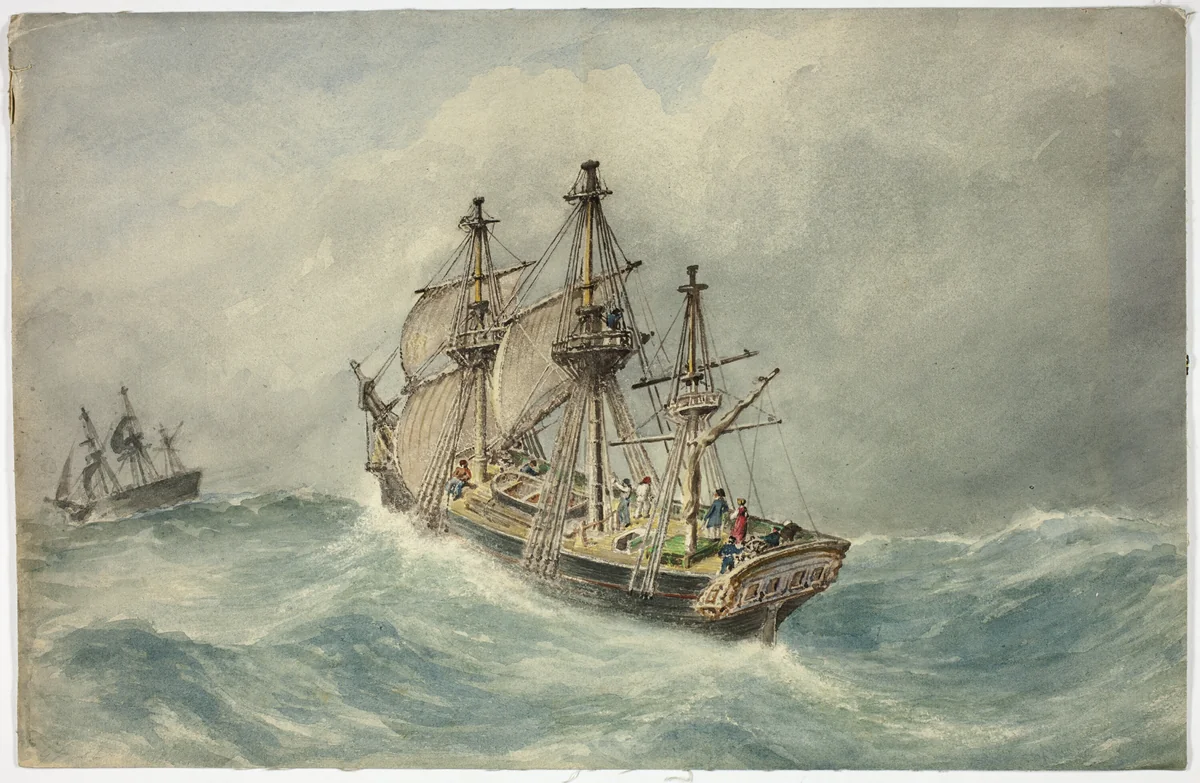 Two Three-Mast Ships on Stormy Sea by Unknown Artist, painting, 1800-1899