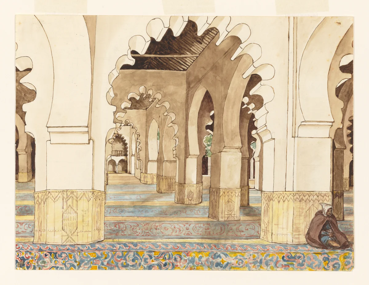 Interior View of the Prayer Hall, Djamaa el Kebir by Olivier Bro de Comères, drawing, 1828-1845