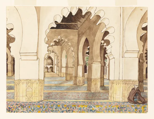Interior View of the Prayer Hall, Djamaa el Kebir by Olivier Bro de Comères, drawing, 1828-1845
