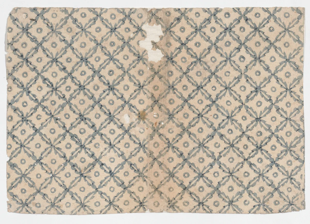 Sheet with overall pattern of flowers and circles by anonymous, print, 1800-1900