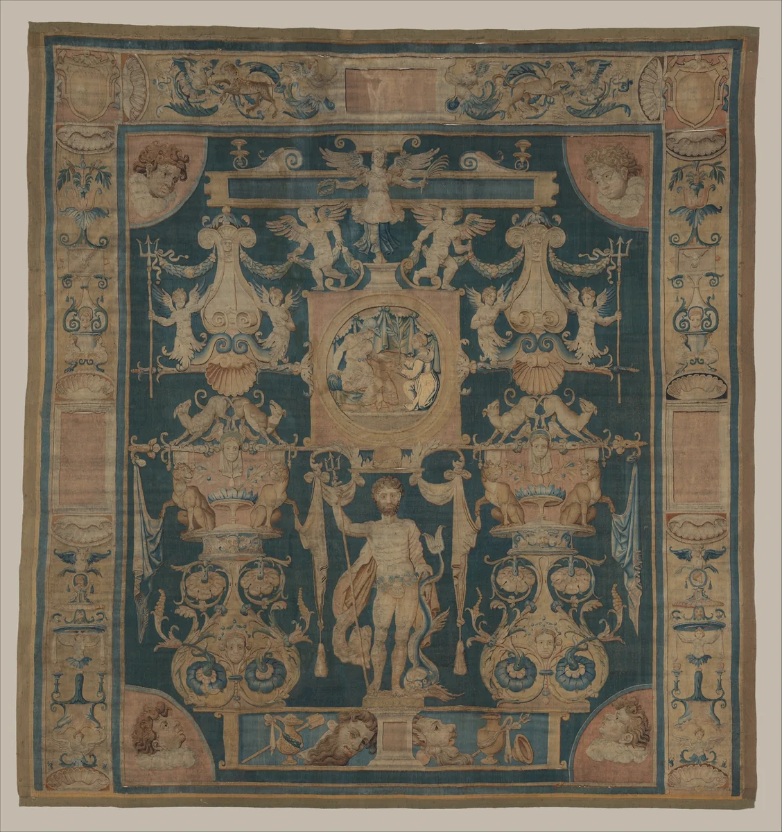 Neptune from the "Doria Grotesques" by Perino del Vaga, textile, 1545-1555