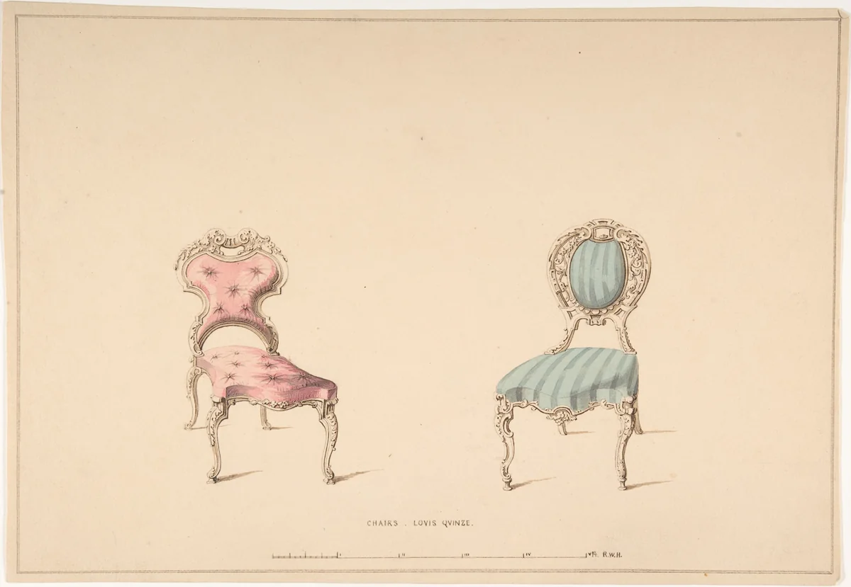 Design for Chairs, Louis Quinze Style by Robert William Hume, drawing, 1835-1900