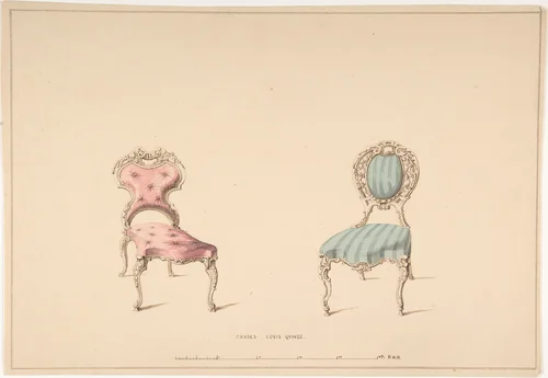 Design for Chairs, Louis Quinze Style by Robert William Hume, drawing, 1835-1900
