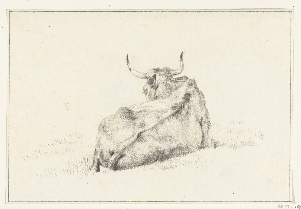 Liggende koe, van achteren gezien by Jean Bernard, drawing, 1815
