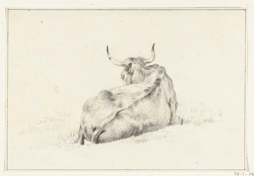 Liggende koe, van achteren gezien by Jean Bernard, drawing, 1815