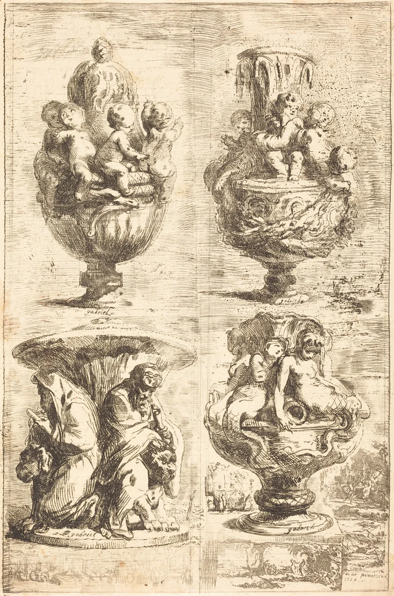 Four Vases (Les quatres vases) by Gabriel de Saint-Aubin, print, 1754